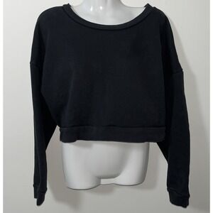 Reformation Women's Sweatshirt L Black Cropped Minimalist Normcore Indie Grunge